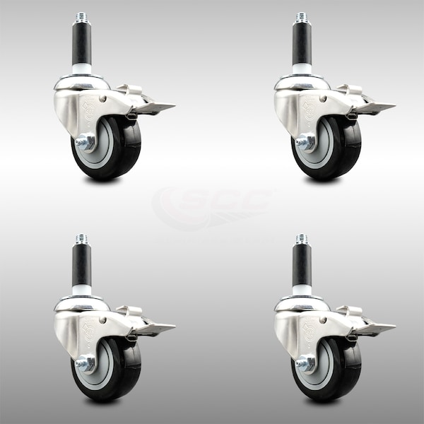 Service Caster 3 Inch 316SS Black Poly Swivel 3/4 Inch Expanding Stem Caster Set Lock Brake SCC-SS316TTLEX20S314-PPUB-BLK-34-4 - main